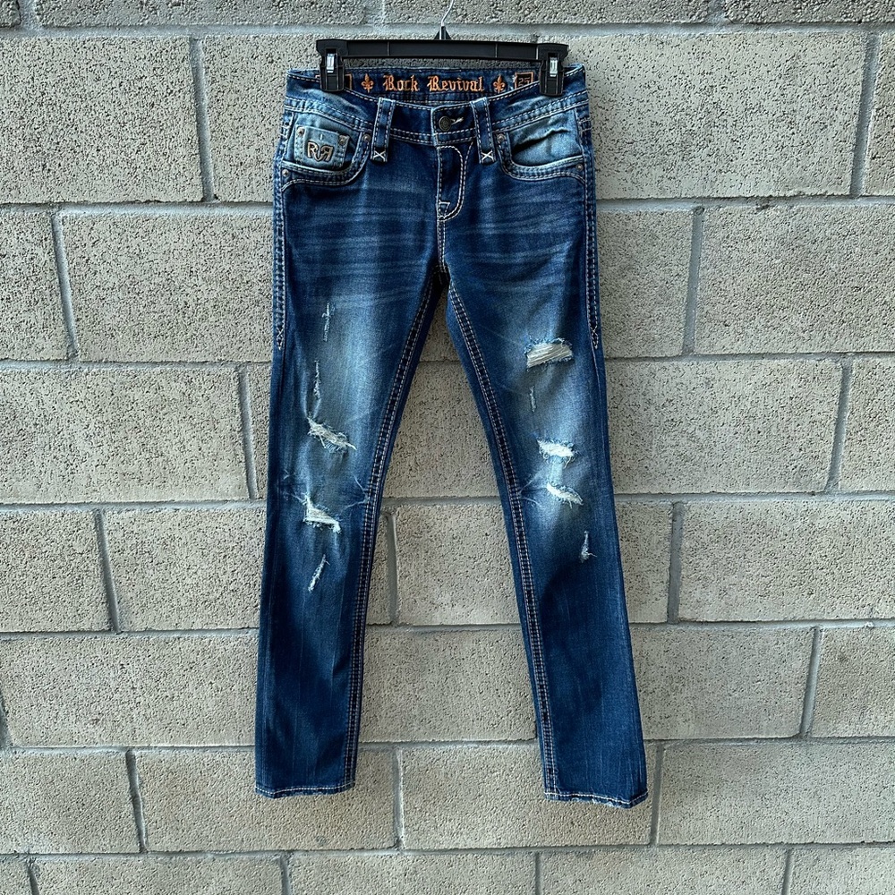 Rock Revival Joyelle Straight Medium Blue Wash Jeans Women's Size 25